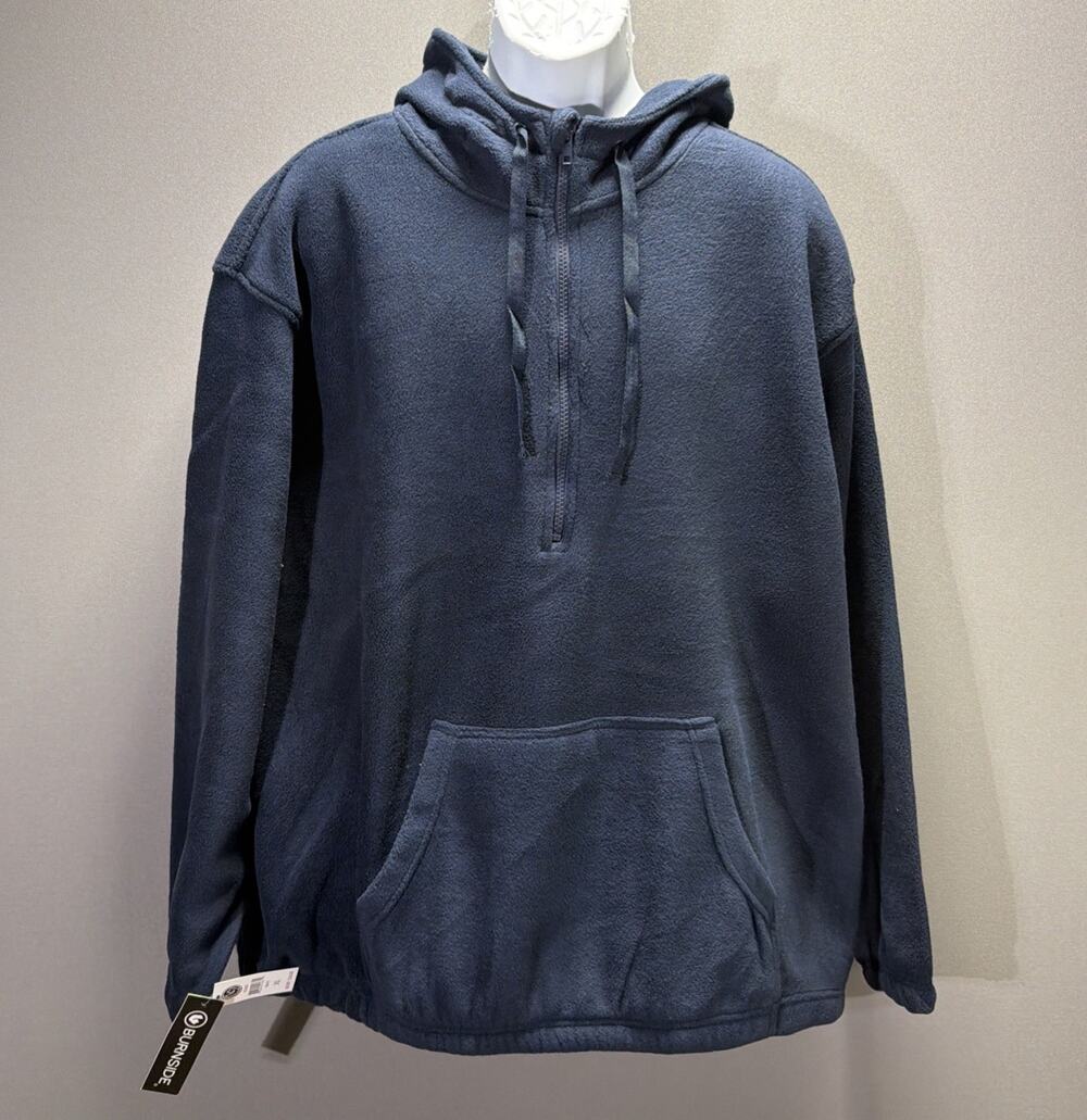 Burnside Polar Fleece Quarter-Zip Scuba Hooded Pullover Navy Blue XL New